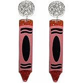 Handmade Acrylic Teach ABC 123 Letter Earrings Colorful Resin Crayon Pencil Shape Dangle Drop Earrings for Women Teachers Appreciation Day Gifts Graduation Back to School Jewelry