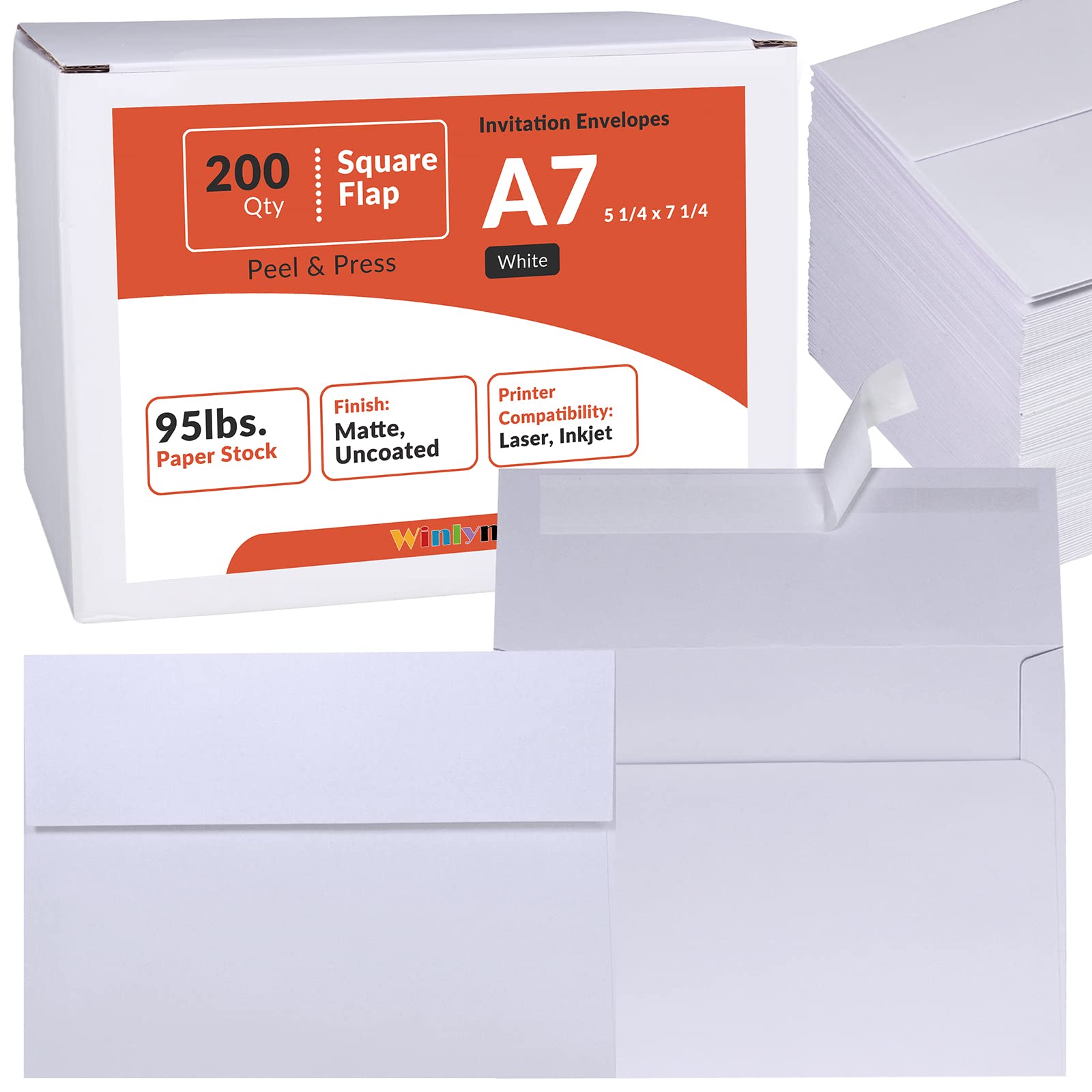 Photo 1 of 200 Pcs White A7 Invitation Envelopes 5 1/4 x 7 1/4 Square Flap Envelopes Self Seal 95lb for Wedding Shower Birthday Bussiness Graduation Mailing Invitation Announcement 5 x 7 Greeting Cards Photos