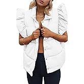 Tankaneo Womens Puffer Vest Ruffle Sleeveless Button Down Winter Warm Padded Gilet Coats