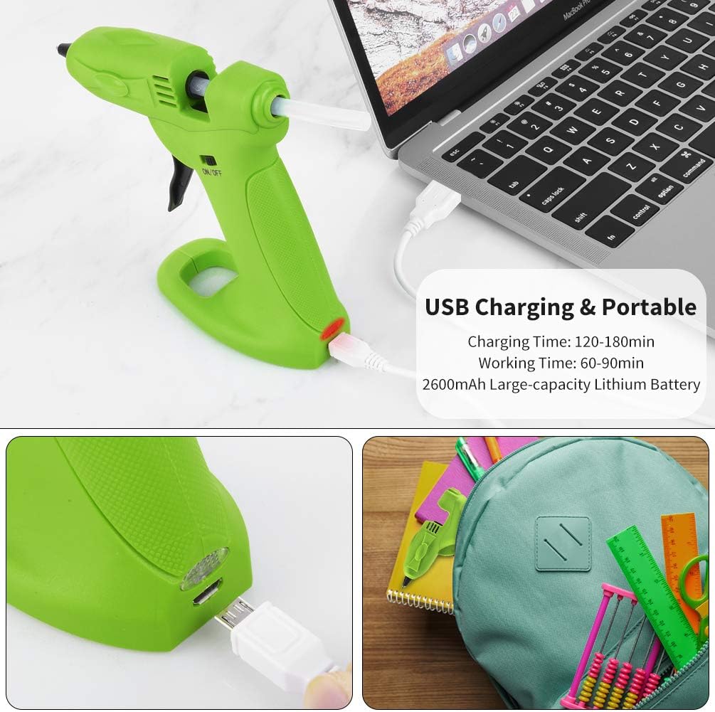 OUTUL Hot Melt Glue Gun, 2600mAh Lithium Hot Glue Guns with 30pcs Mini Glue Sticks,Cordless Use USB Rechargeable Melting Glue Gun Kit, for Kids DIY Arts, Crafts Projects with 6Pcs Finger Protectors: Home Improvement