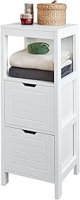 SoBuy Mueble Columna de Baño, Armario para Baño - 1 Estante y 2 Cajones, FRG127-W, ES (Blanco) 