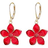 Vavhoo Blossom Petal Enamel Flower Hoop Earrings Elegant Floral Design Lightweight Dangle Drop Earrings for Women Jewelry