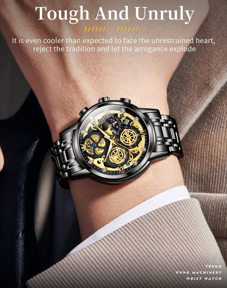 OLEVS Mens Watch Chronograph Luxury Diamond Dress Business Analog Quartz Wrist Watches Stainless Steel Waterproof Luminous