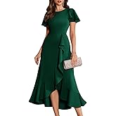BeryLove Women Formal Party Dress Flutter Short Sleeve Wedding Cocktail Long Evening Dress