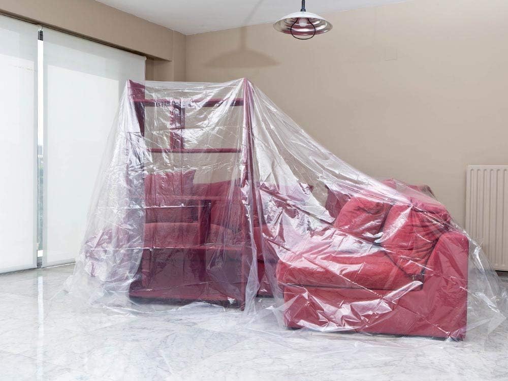 Plastic Drop Cloth 1 Mil Thickness Painters Clear Polyethylene Drop Cloths, Plastic Tarp Waterproof Plastic Cover Clear Tarp Plastic Sheeting for Painting, Furniture Cover(6 Pack) - - 