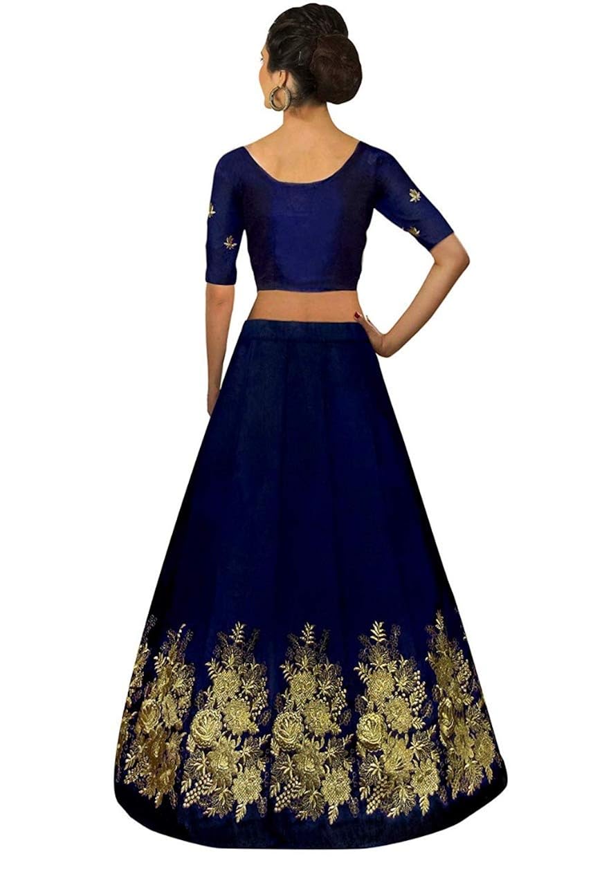 smily creation women's silk semi-stitched lehenga choli(free size-neavy_blue)
