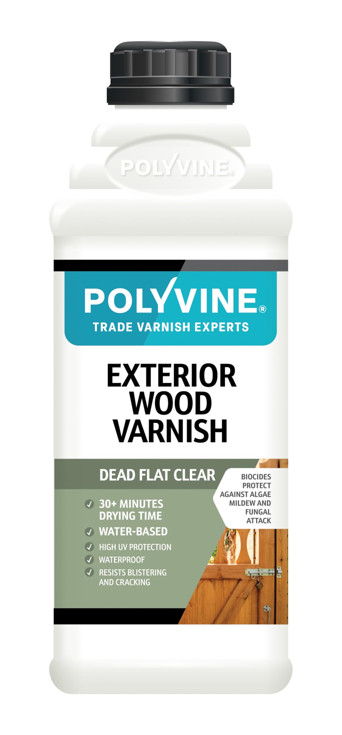 Polyvine Exterior Wood Varnish Dead Flat Finish – Quick Drying, Water-Based, High UV Protection & Weather Resistant Clear Varnish for Outdoor Wood & Timber – No Blistering or Peeling, 1L