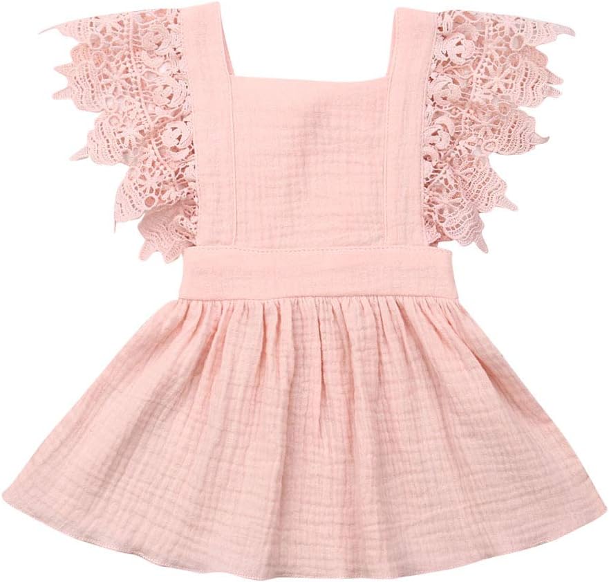 MubineoToddler Baby Girl Infant Comfy Cotton Linen Lace Princess Overall Dress Sundress