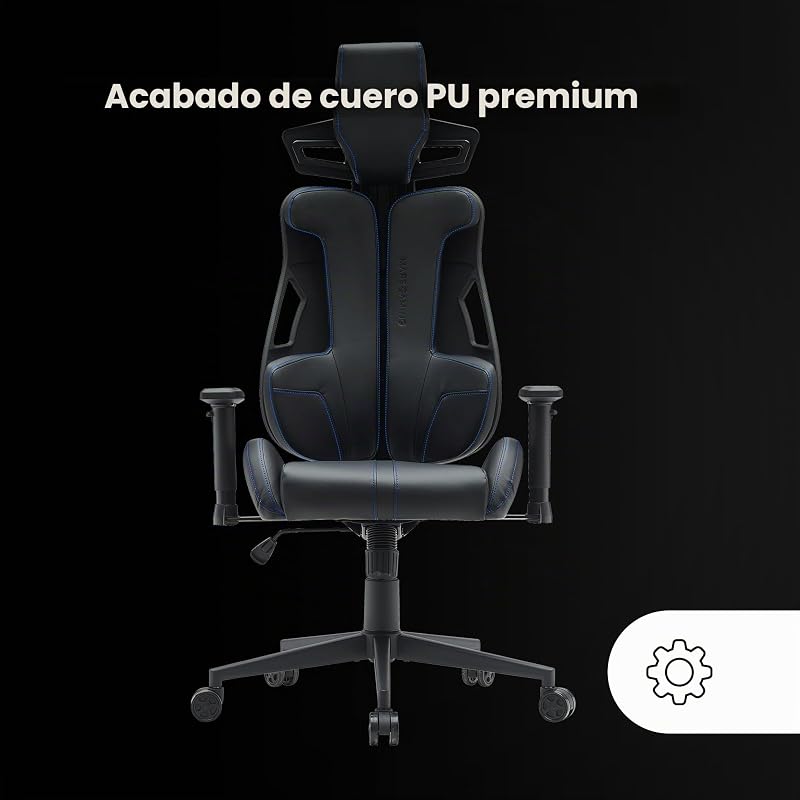Mars Gaming MGC-ELITE, Cadeira Gamer Ergonómica, Encosto Flexível Adaptativo, Apoios de Braços Ajustáveis 2D, Assento Reclinável, Acabamento em Pele PU, Cadeira de Escritório com Jantes XL, Pistão a Gás Classe 4, Azul