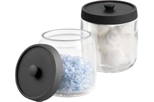 mDesign Small Apothecary Organizer Canister Jars - Glass Containers with Plastic Lid for Bathroom, Organization Holder for Vanity, Counter, Malloy Collection - 2 Pack - Clear/Matte Black