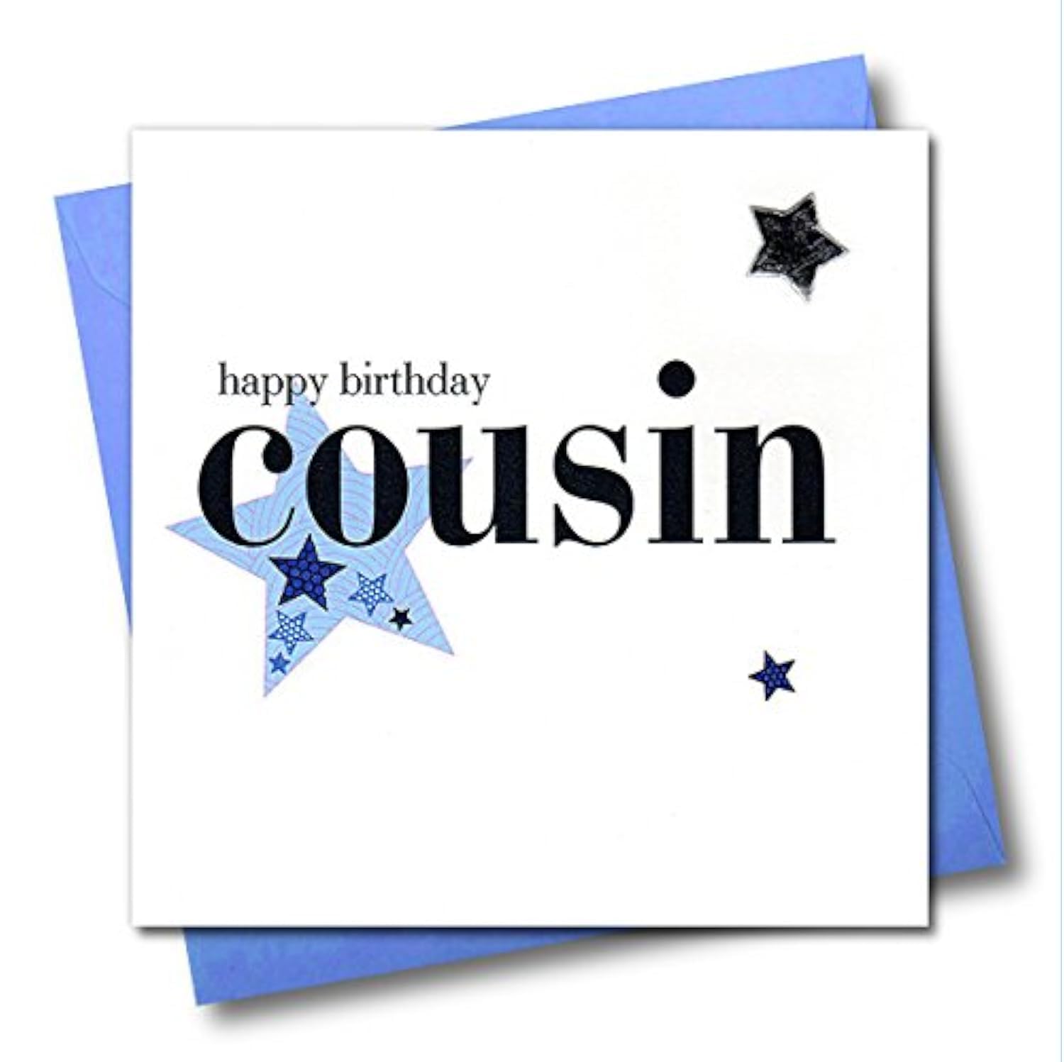 Claire Giles Greeting Cards, Happy Birthday Cousin Card, Blue Star design Birthday Greeting Card, Embellished with a padded star