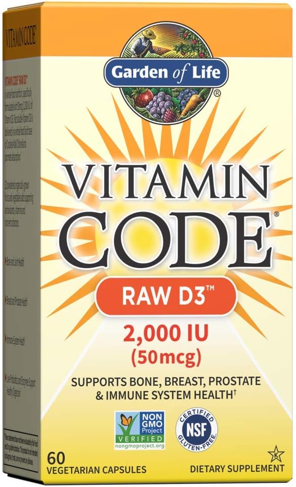 Garden of Life Vitamin D, Vitamin Code Raw D3, Vitamin D 2,000 IU, Raw Whole Food Vitamin D Supplements with Chlorella, Fruit, Veggies & Probiotics for Bone & Immune Health, 60 Vegetarian Capsules: Health & Personal Care