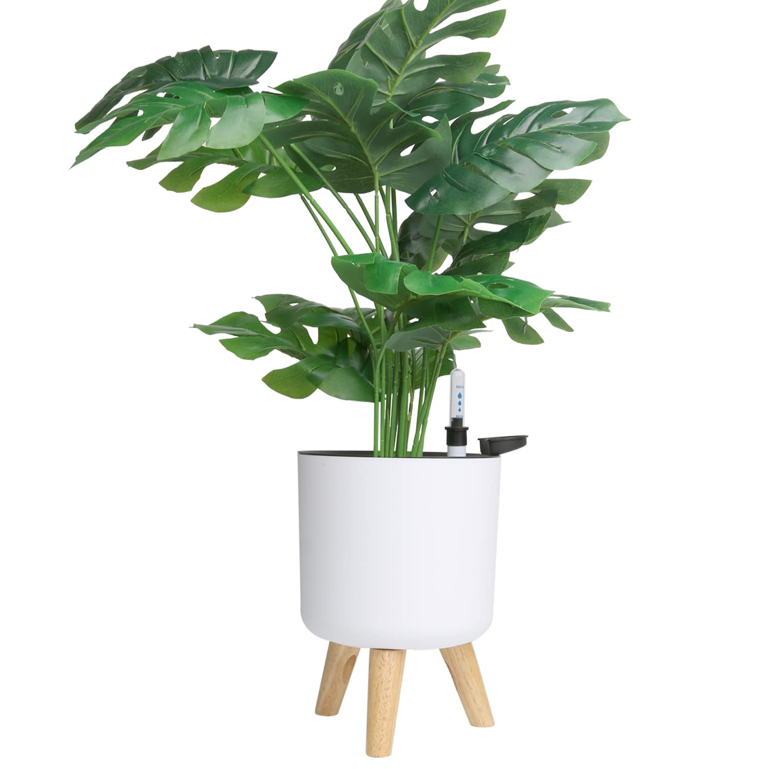 Photo 1 of 6.5" Self Watering Planters (2 Pack) for Indoor Plants with Water Indicator, White Modern Flower Pot with Wood Stand for Office Home Decor Garden
