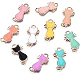 DanLingJewelry 100pcs Random Color Enamel Cat Charms Alloy Pendants Cute Craft Supplies With Loop for Jewelry Making