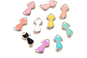 DanLingJewelry 100pcs Random Color Enamel Cat Charms Alloy Enamel Cat Pendants Cute Cat Craft Supplies with Loop for Jewelry Making