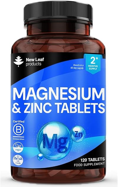 NEW LEAF Magnesium Supplements 516mg - 120 Tablets for Muscle & Bone Health