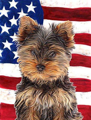 Caroline's Treasures KJ1160CHF USA American Flag with Yorkie Puppy/Yorkshire Terrier House Flag Large Porch Sleeve Pole Decorative Outside Yard Banner Artwork Wall Hanging, Polyester, House Size, Mu
