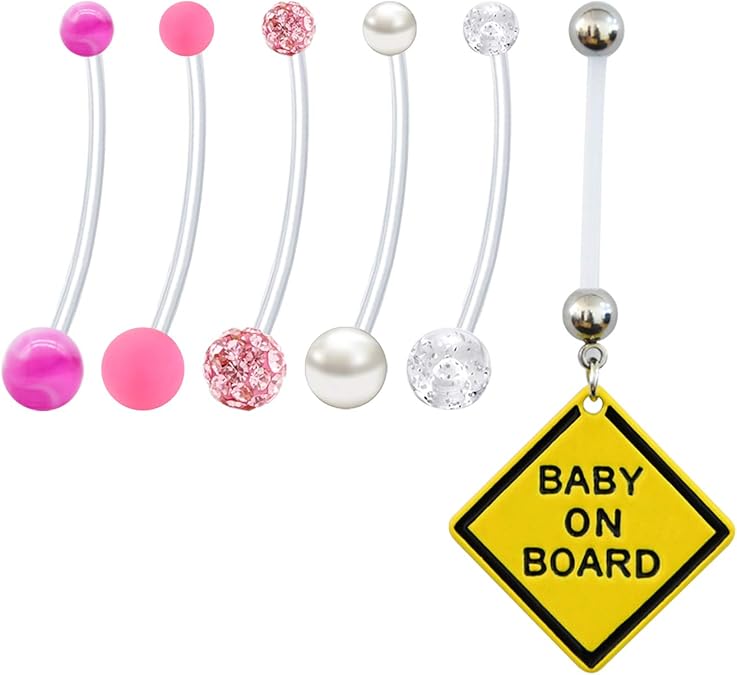 JFORYOU 1 Inch Long Pregnancy Belly Button Rings 6 Pcs Navel Piercing
