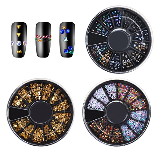 Biutee 3D Nail Art Rhinestones Set Nail Rhinestones 2Boxes +5 Wheels 1pcs Pick Up Pencil 1pcsTweezer Colored Rhinestones Sliver And Black Rhinestones Irregular 3D Decoration Rhinestones
