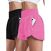 JTI 2 Pack Women's Athletic Shorts, High Waisted Running Shorts for Women with Zipper Pocket, Quick-Dry Gym Sporty Short