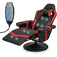 Athena Collection Massage Gaming Chair with Bluetooth Speaker Ergonomic Computer Desk Chair Swivel Office Chair Adjustable Recliner PU Leather Chair w/Footrest Cup Holder Side Pouch Headrest, Red