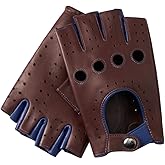 Hanotolo Men's Fingerless Leather Gloves - Unlined Lambskin Leather Driving Gloves