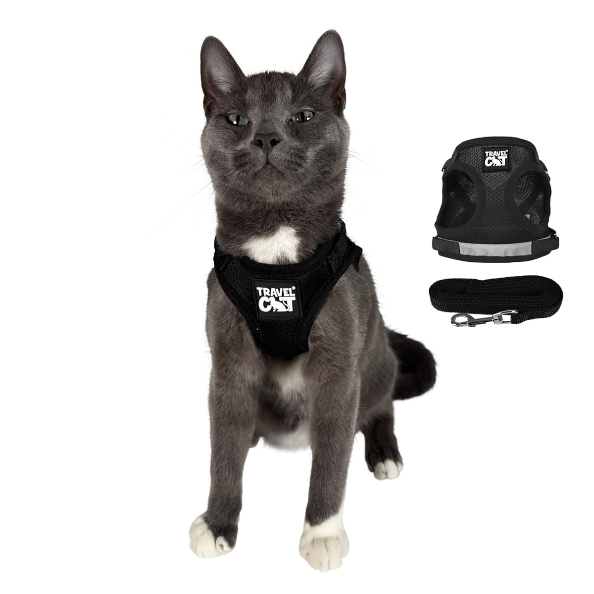 Travel Cat Harness and Leash Set - Adjustable Soft Mesh Vest Harnesses with Reflective Strap - Snug Fit Harness for Cats, Kitten for Outdoor Walking, Black, Extra Small (Chest 9.5-11.8 inch)