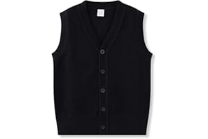 ACESTAR Boys Girls School Uniform Sweater Vest Cotton Kids V-Neck Button Solid Sleeveless Cardigan for Children Toddler