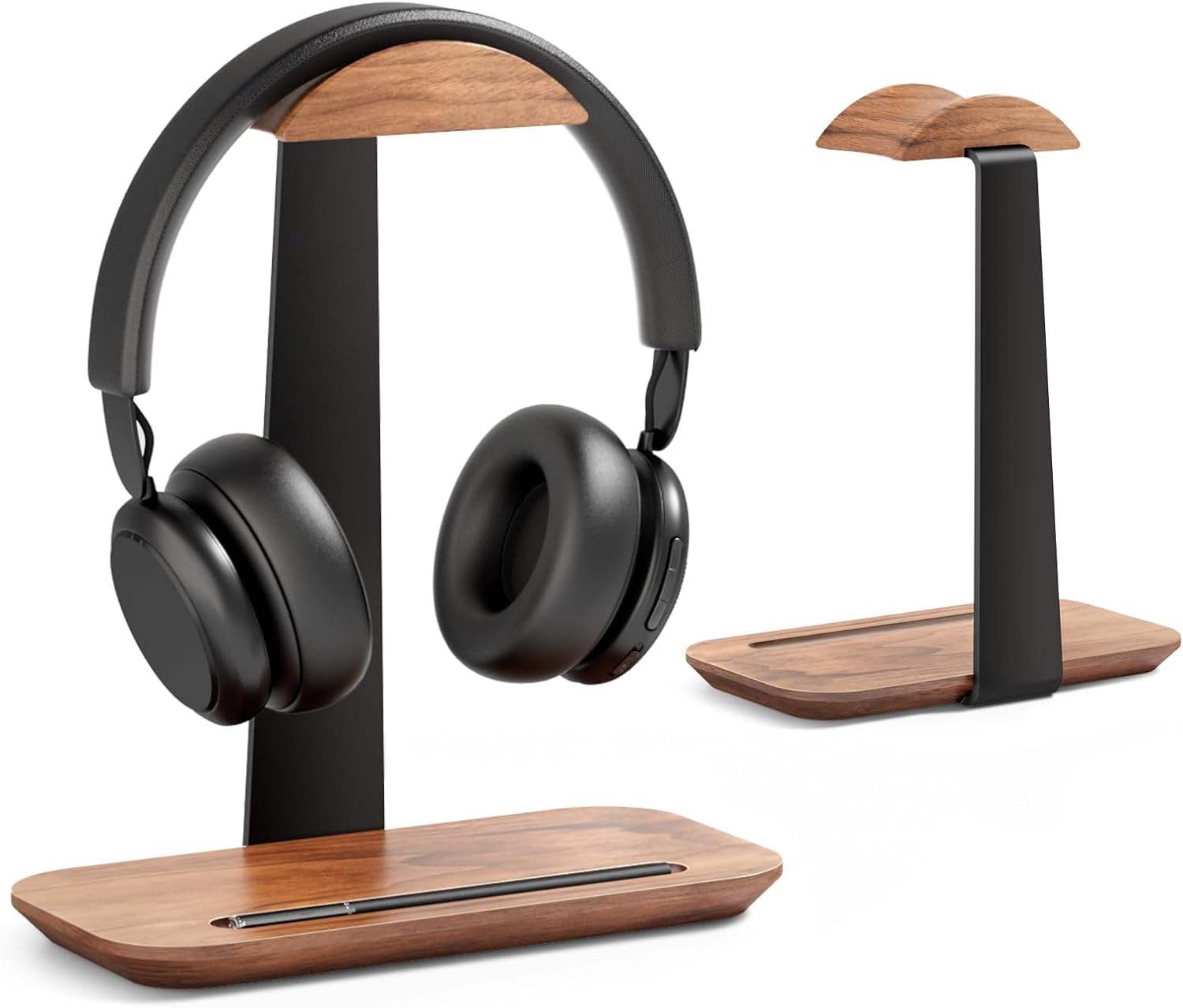 SHUOSUO Walnut Wood Headphone Stand, Natural Wooden Desktop Headset Holder with Storage Base, Compatible with AirPods Max, Beats, Bose, Sony, Sennheiser, Gaming, etc
