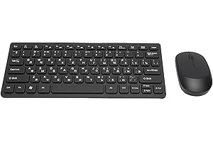 PUSOKEI Russian Layout Wireless Keyboard and Mouse Combo,2.4GHz Compact 78 Key Set with Silent Click Mouse,Ultra Slim Mini Ke