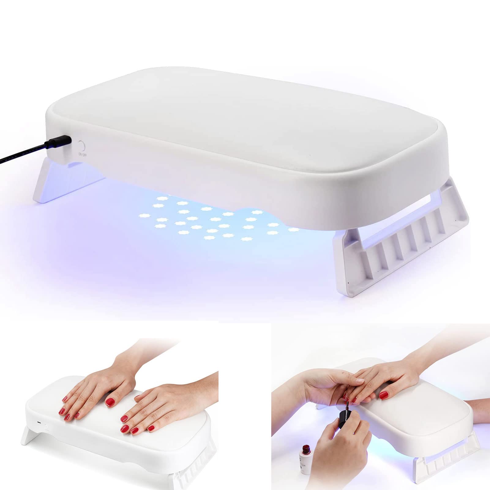 2 In 1 UV LED Nail Lamp with Arm Rest Pillow,48W Manicure Hand Rest Pillow Nail Dryer for Curing Gel Polish and Hand Rest