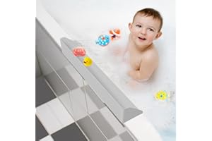 Resseor Splash Guard for Bathtub, 3.8" x 3.6" Silicone Bath Tub Splash Guard with 6 Suction Cups, Bathtub SplashGuard Play Shelf Area for Kids with 3°Drainage Slope for Faster Drying - Grey