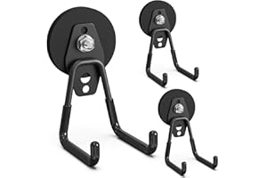Lvoess Heavy Duty Storage Magnetic Utility Hooks Large Garage Magnet Hooks with Anti-Slip Coating for Metal Cabinet,Pegboard,Garage Shelve,Garden Tools (3PCS 2.59'' Black)