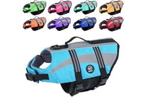 EMUST Dog Flotation Vest, Reflective Life Jacket for Small Dogs with Rescue Handle, Small Dog Vests Lifesaver for Swimming Boating Water,Blue, S
