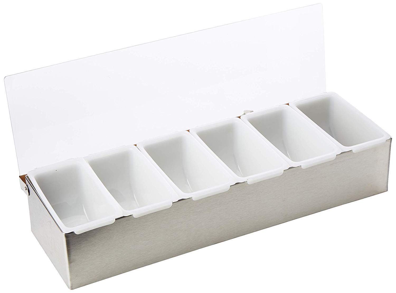 Condiment Dispenser 6 Compartment Chrome | Back Bar Condiment Holder, 6 Pot Dispenser - Ideal for Dispensing Cocktail Garnishes & Ingredients