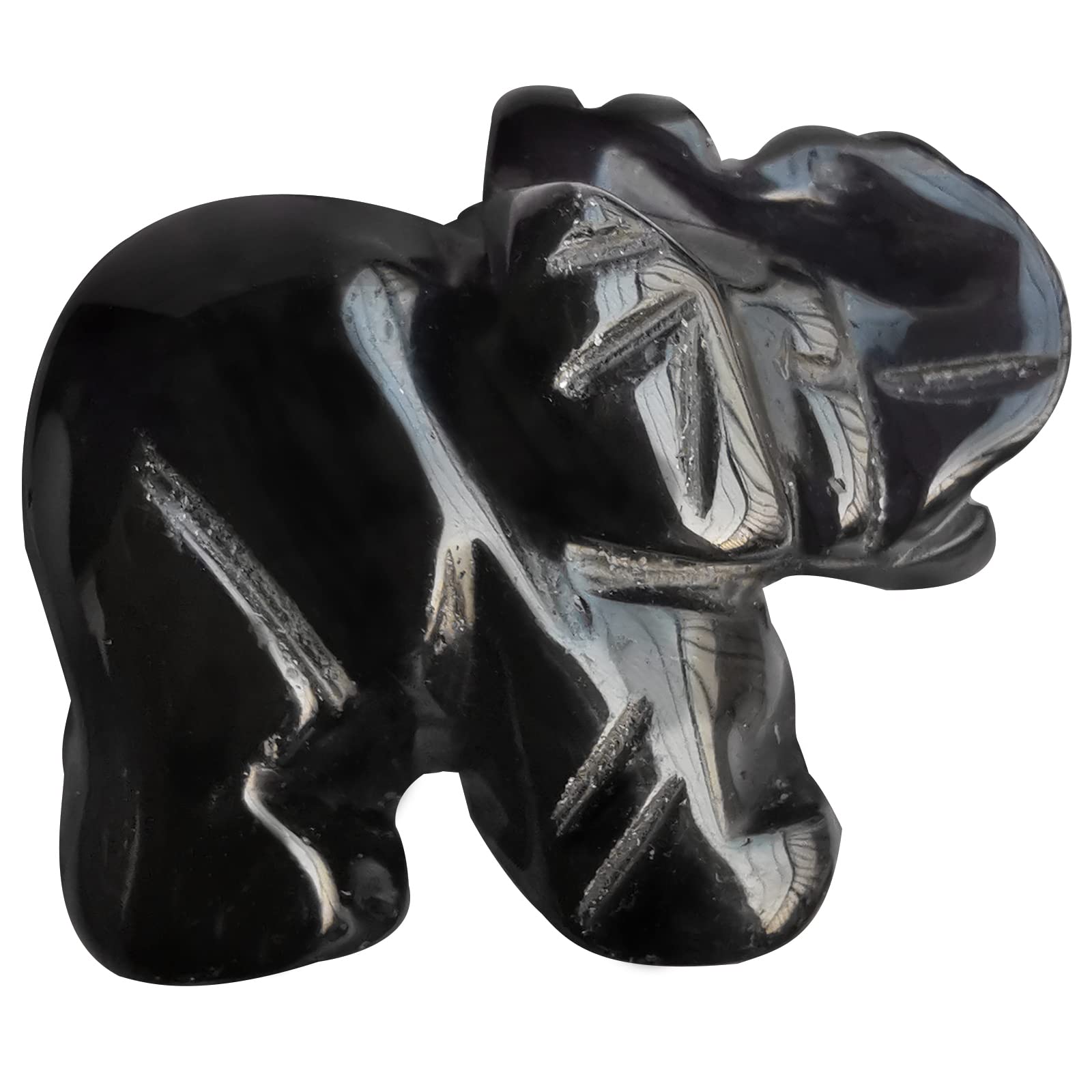 Lovionus89 Small Handcarved Elephant Crystal Statue, Home Office Guardian Animal Sculpture Decor 1.5 Inches,Black Obsidian