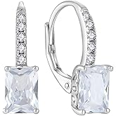 FJ Princess Cut Dangle Drop Earrings 925 Sterling Silver Leverback Square Solitaire Earrings Birthstone Jewelry for Women