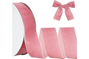 TONIFUL Pink Rose Gold Velvet Ribbon 2 Inch x 25yds, Vintage Velvet Wide Ribbons, for Christmas Wreath Decoration Handmade Craft Ornaments Gift Wrapping & Bow Making, Valentine's Day Bouquet packaging