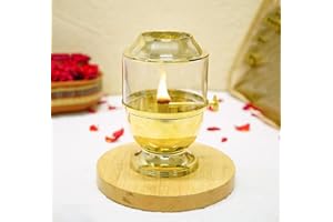 4OUR FAITH Pure Brass Akhand Jyot Diya with Borosilicate Glass Cover - Small Size Adjustable Wick Lever 250ml Oil Capacity 48-Hour Burn Time Authentic Oil Lamp for Prayer and Meditation - Gold