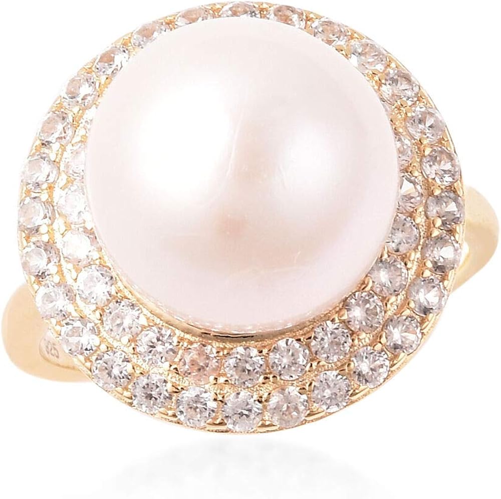 TJC 925 Sterling Silver Pearl Halo Ring for Womens Anniversary/Wedding