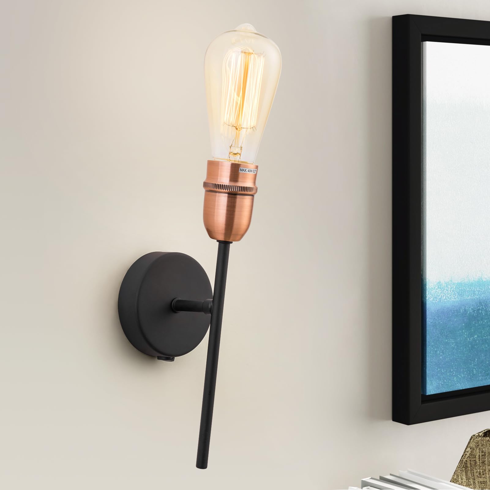 HARPER LIVING Industrial Wall Light, E27 Vintage Metal Wall Lamp with On/Off Switch, Black andCopper Finish, Indoor Wall Sconce Lights for Bedroom Living Room Hallway Corridor
