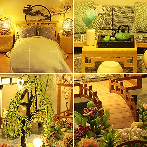GuDoQi DIY Miniature Dollhouse Kit, Tiny House kit with Music, Miniature House Kit 1:24 Scale, Great Handmade Craft Gift for Birthday Easter Day, Traditional Courtyard House