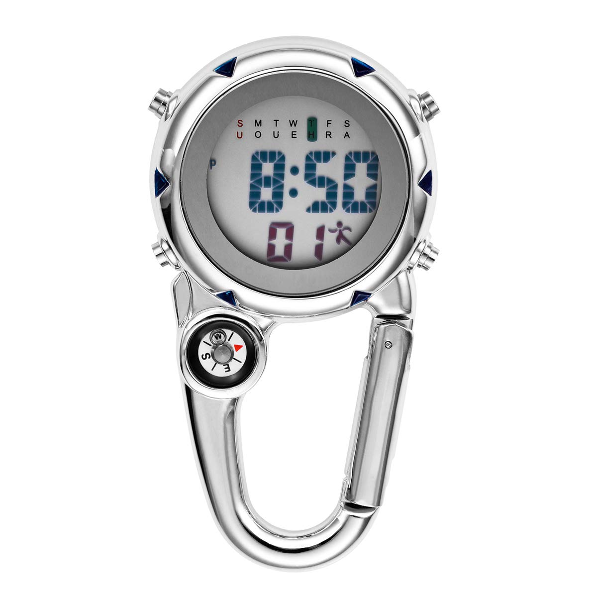 Avaner Men's Digital Fob Watch with Compass, Carabiner Clip-on for Hiking or Climbing