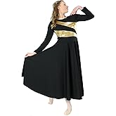 Danzcue Girls Metallic Worship Dance Dress, Metallic Bicolor Full Length Praise Dance Dress