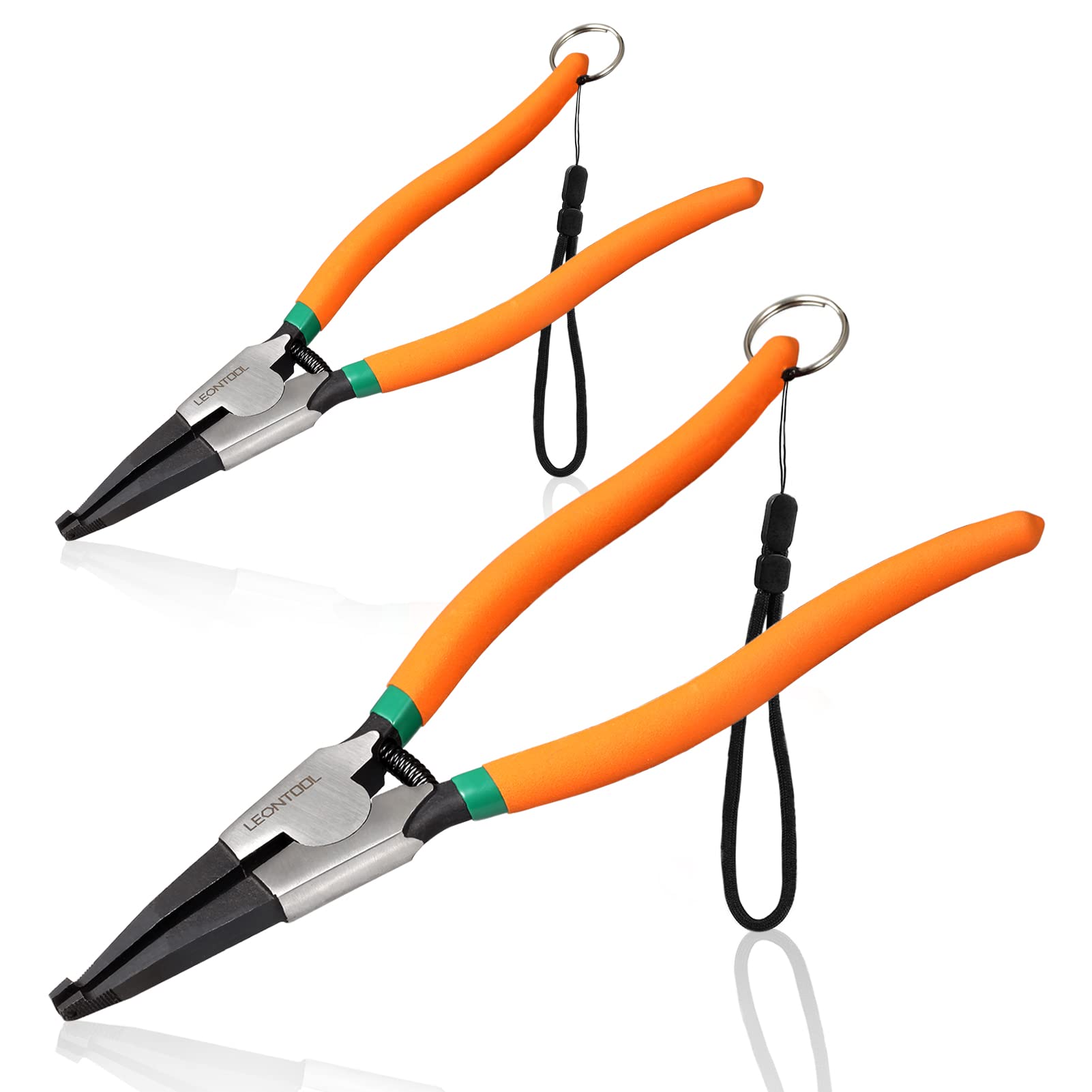 LEONTOOL 2 PCS Heavy Duty Lock Ring Pliers Set Flat Snap Ring Pliers 8" & 11" Special Circlip Pliers Reverse Pliers Angle Tip Retaining Ring Pliers Spreader Pliers for Transmission Transfer Cases