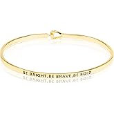 SM Inspirational Positive Message Engraved Thin Cuff Bangle Bracelets for Women (Be Bright,Be Brave,Be Bold - Gold)