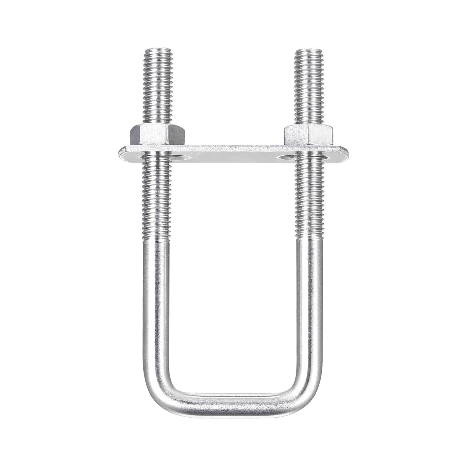 TOP-VIGOR 3 sets M8 Square U-Bolts, 32mm Inner Width 100mm Length 304 Stainless Steel U-Bolts with Nut, Plate for Building Installations Mechanical Parts Connection Cehicles Ships