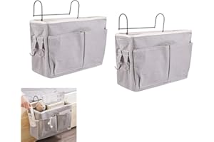 2 Pack Bed Organizer Hanging with Metal Hooks, Bunk Bed Storage Pocket for Top Bunk Dormitory Bedside Storage for Books Phone