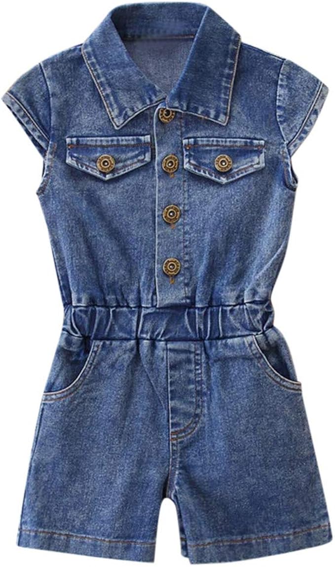 short sleeved denim jumpsuit