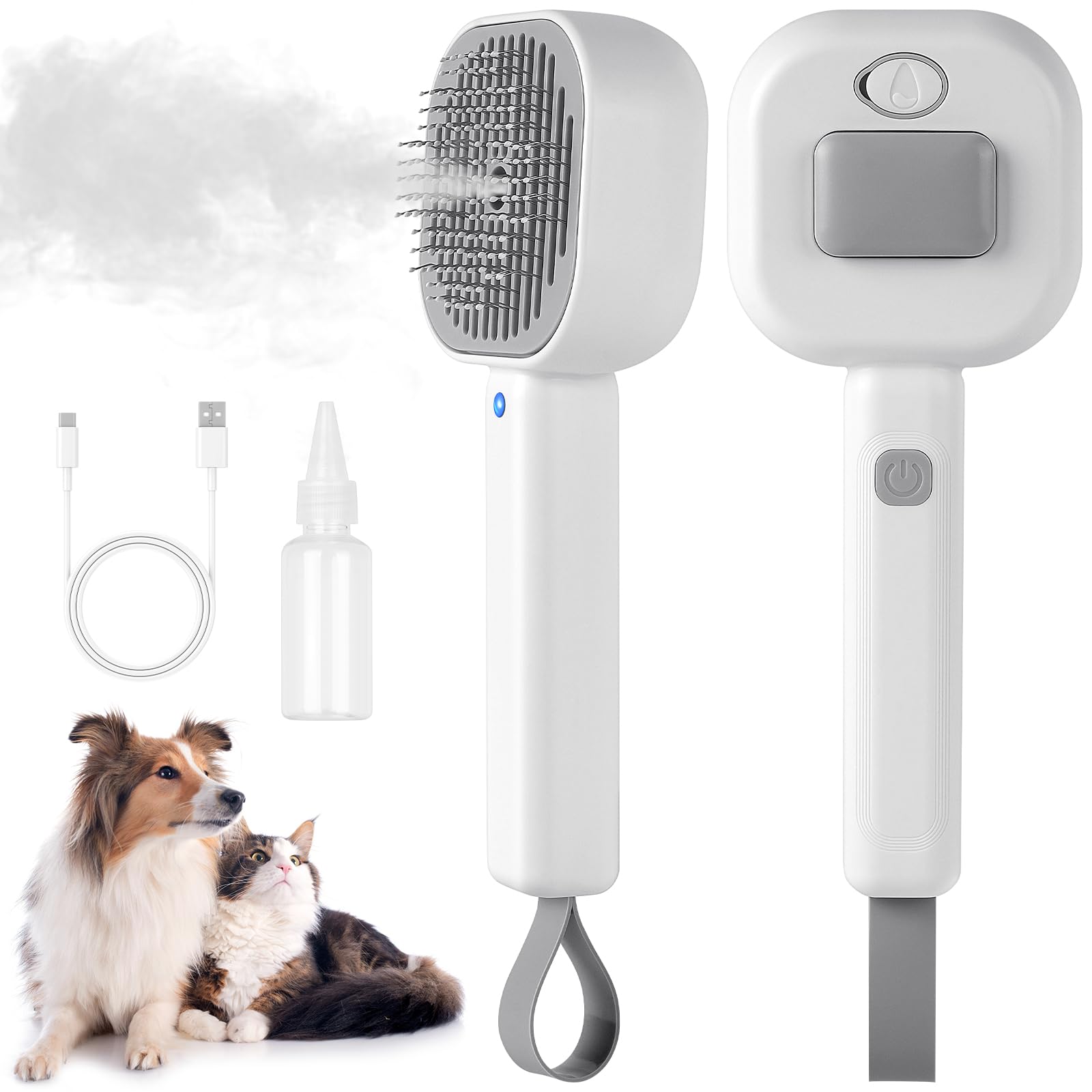 AYESY Cat Steam Brush, Rechargeable Pet Steam Brush for Long Short Hair Cats Dogs, Self-Cleaning Cat Brushes with 2 Water Spray Mist Modes for Pet Shedding Grooming